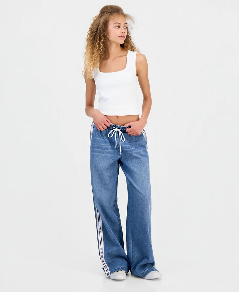Madden Girl Juniors' Pull-On Side-Stripe Wide Leg Jeans
