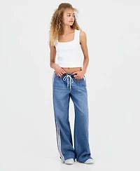 Madden Girl Juniors' Pull-On Side-Stripe Wide Leg Jeans