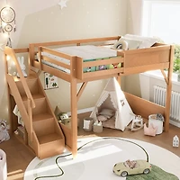 Streamdale Furniture Full Size Solid Wood Loft Bed with Wardrobe, Storage, and Stairs
