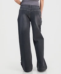 Madden Girl Juniors' Star Patch High Rise Wide Leg Jeans