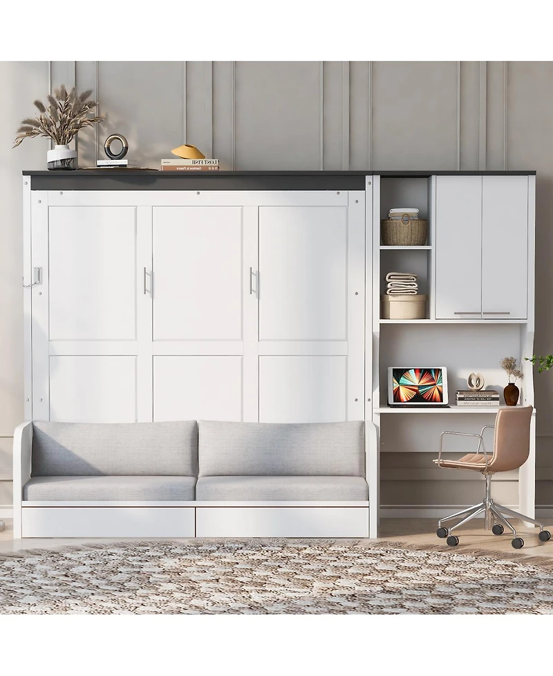 Streamdale Furniture Multi-Functional Murphy Bed With Sofa, Desk, And Storage - Queen Size