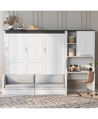 Streamdale Furniture Multi-Functional Murphy Bed With Sofa, Desk, And Storage - Queen Size
