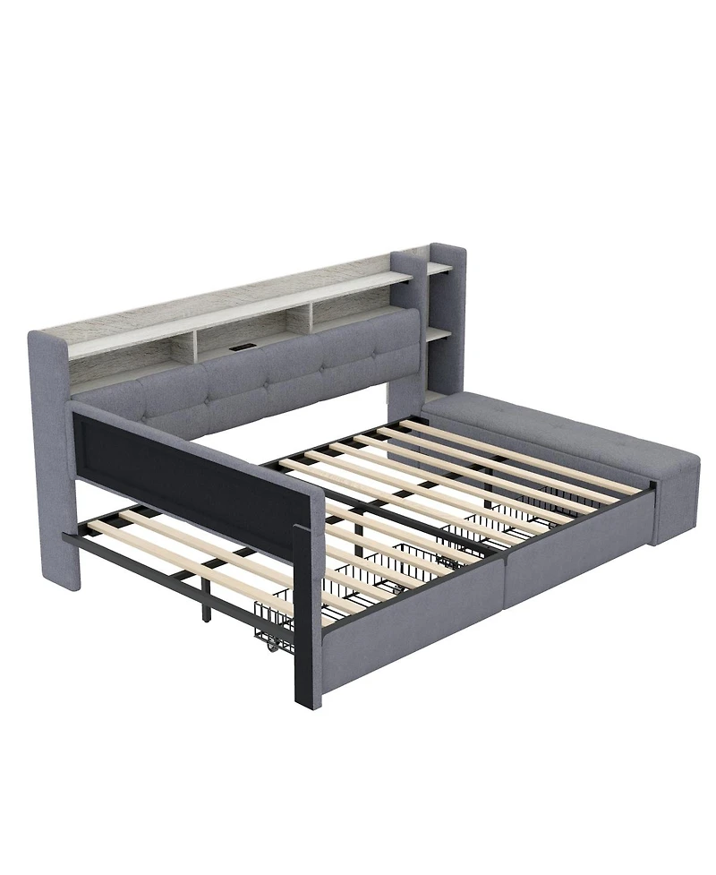 Streamdale Furniture Upholstered Daybed With Storage, Drawers, Usb, Led Lights, And Shelves