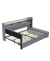 Streamdale Furniture Upholstered Daybed With Storage, Drawers, Usb, Led Lights, And Shelves