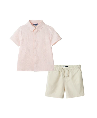 Andy & Evan Toddler Boys Coral Breeze Puckered Button down and Shorts Set