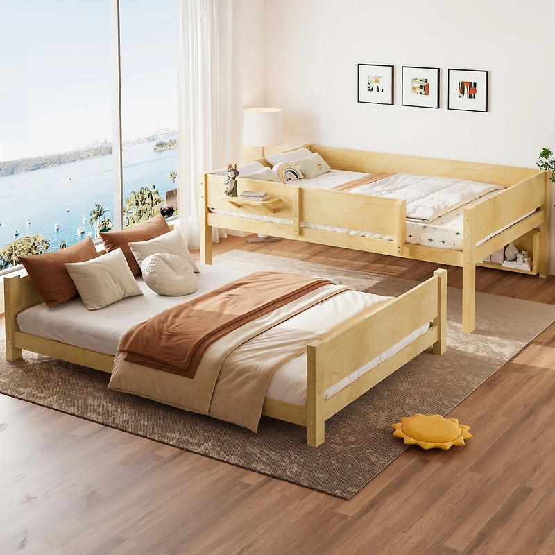 Streamdale Furniture Queen over Queen Solid Wood Bunk Bed with Storage Shelves