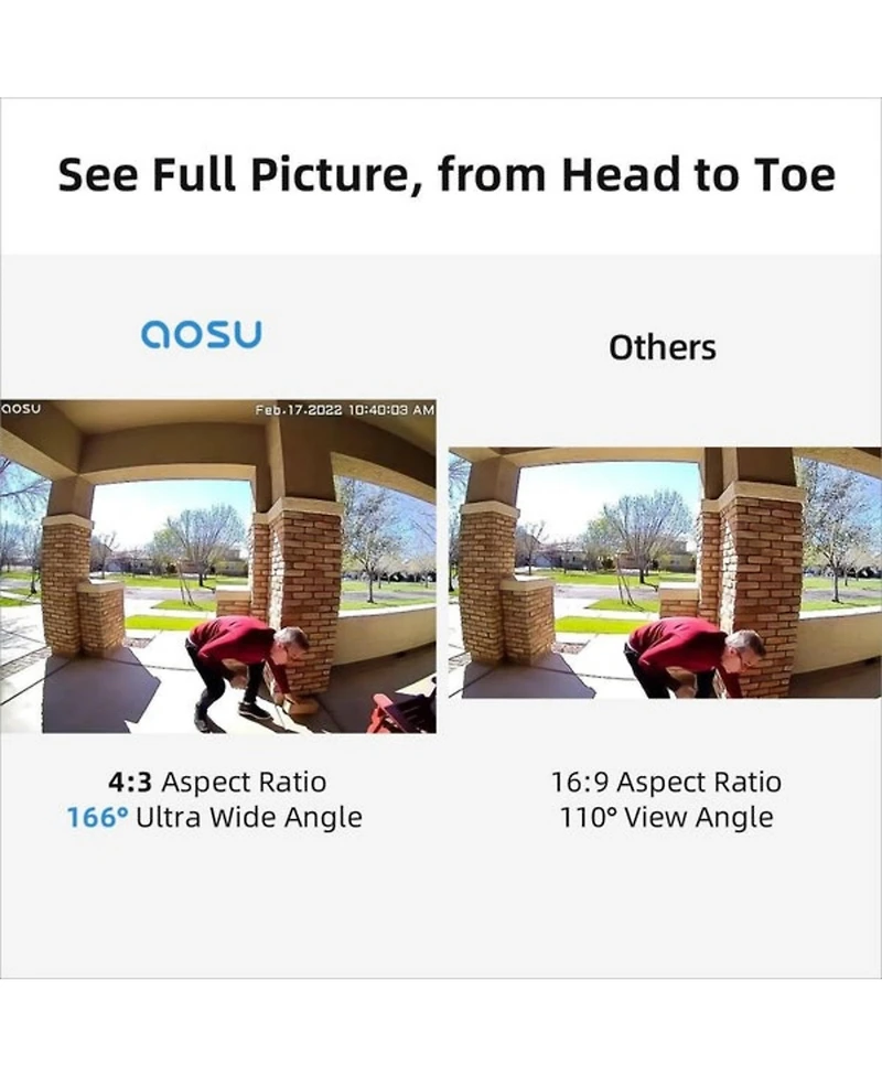 Aosu V8P Wireless 2k Battery Powered Video Doorbell Camera
