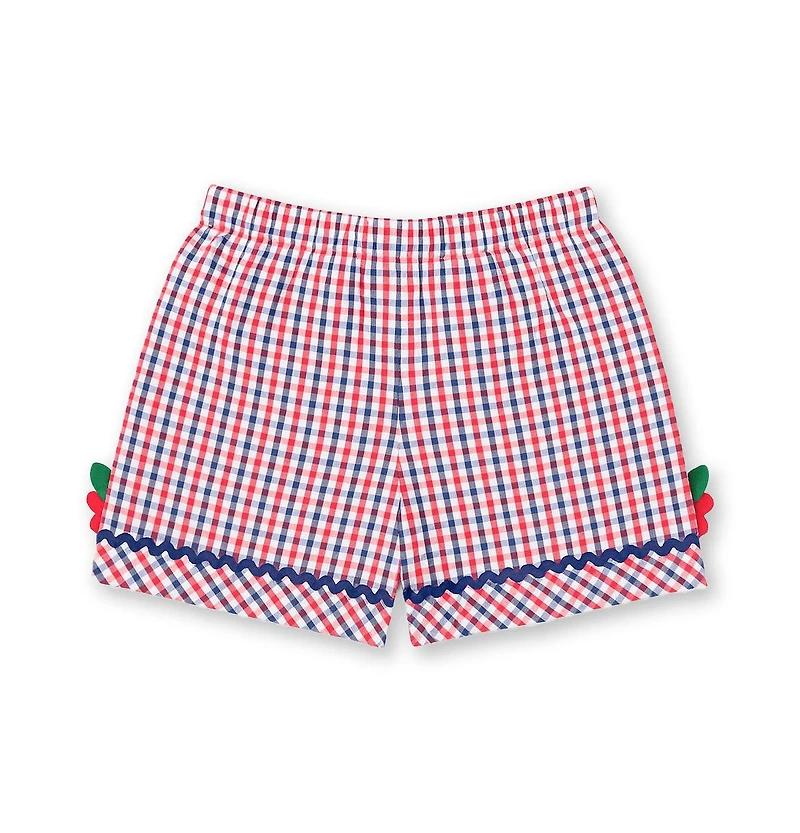 Florence Eiseman Big Girls Plaid Seersucker Shorts With Ric Rac and Flowers