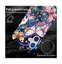 Gonez Case for iPhone 16, 2-in-1 Dual-Layer Shockproof Protection, Colorful Flower Art Glossy