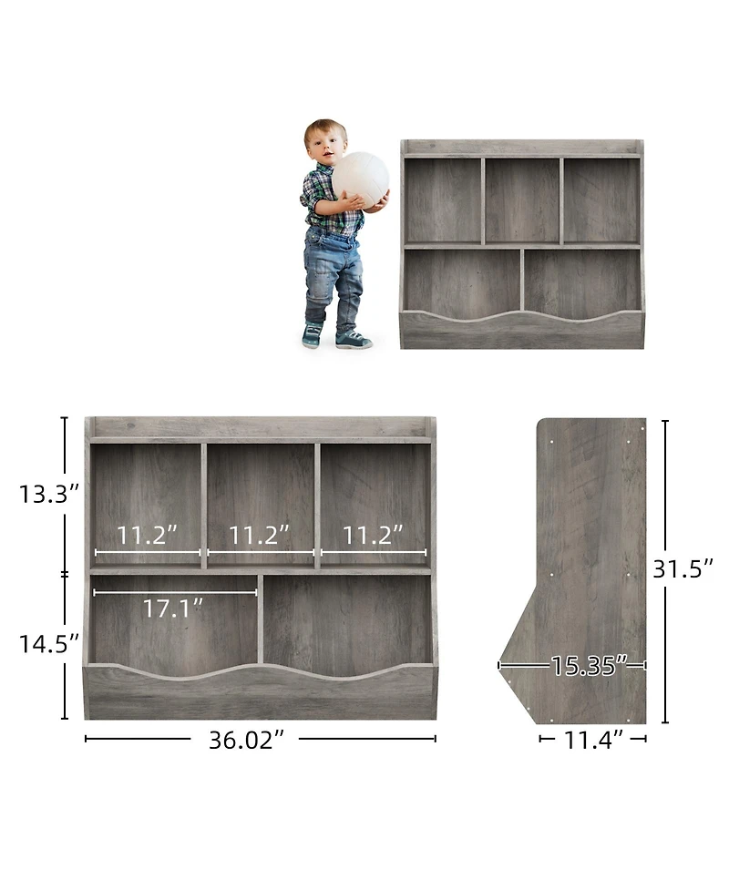 homfan Kids Toy and Book Storage Organizer with Open Compartments and Tiltable Bins, Two-Tier Bookshelf with Anti-Tip Safety, Easy Assembly