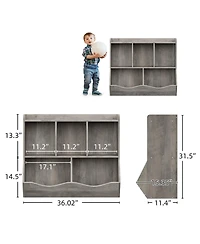 homfan Kids Toy and Book Storage Organizer with Open Compartments and Tiltable Bins, Two-Tier Bookshelf with Anti-Tip Safety, Easy Assembly
