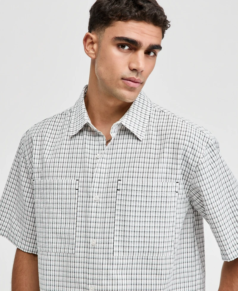 Mode of One Men's Plaid Seersucker Short-Sleeve Shirt, Macy's Exclusive