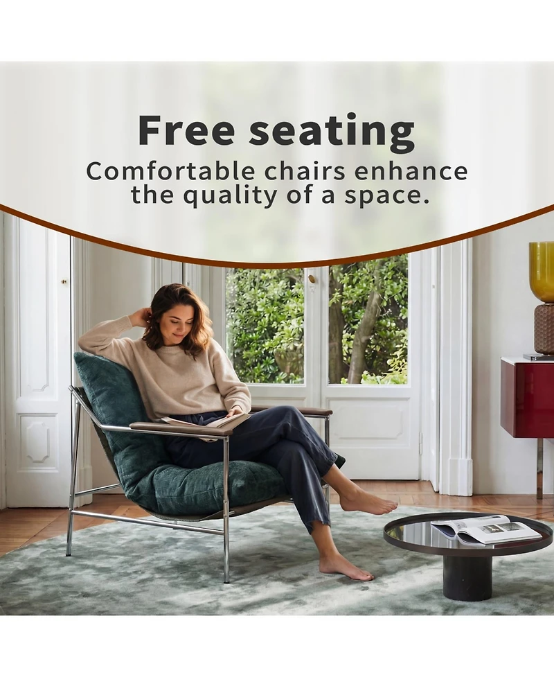 Rainsken Modern Single Reading Accent Chair, Comfy Chenille Sofa Chair, Corner Balcony Armchair, Metal Frame, for Living Room Bedroom Home Belcony