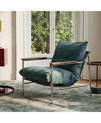 Rainsken Modern Single Reading Accent Chair, Comfy Chenille Sofa Chair, Corner Balcony Armchair, Metal Frame, for Living Room Bedroom Home Belcony
