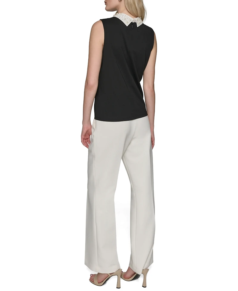 Karl Lagerfeld Paris Petite Embellished Collar Sleeveless Blouse