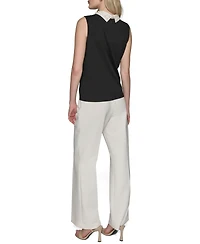 Karl Lagerfeld Paris Petite Embellished Collar Sleeveless Blouse