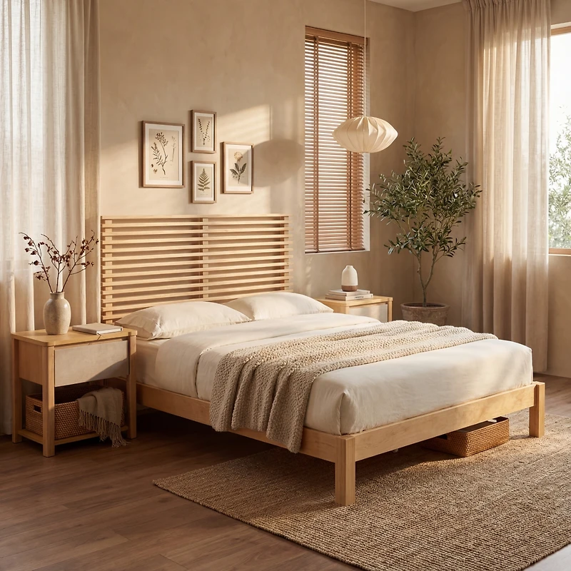 Streamdale Furniture Premium Solid Wood Platform Bed Frame with Slat Headboard