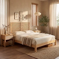 Streamdale Furniture Premium Solid Wood Platform Bed Frame with Slat Headboard