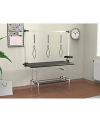 Streamdale Furniture 47 Inch Foldable Stainless Steel Dog Grooming Table with Adjustable Arms and Tray