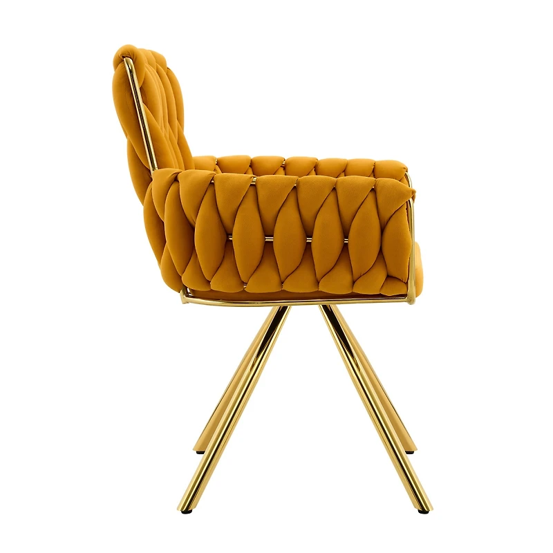 Streamdale Furniture Set of 2 Modern Velvet Braided Dining Chairs with Gold Legs