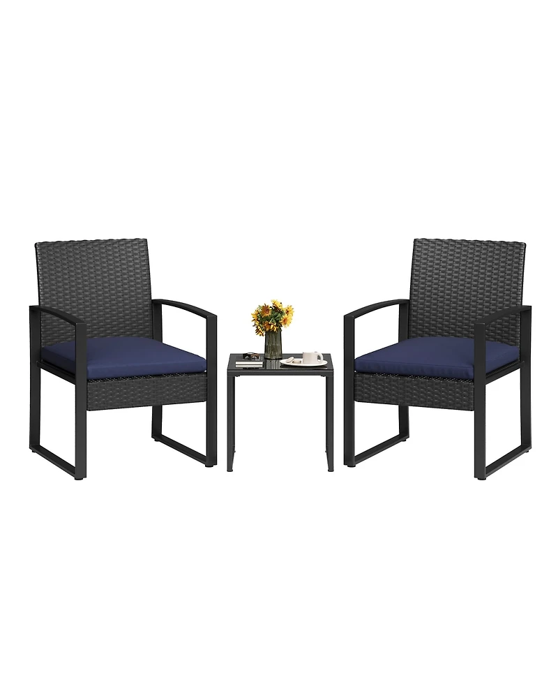 homfan 3 Piece Patio Bistro Set – Outdoor Wicker Furniture with Tempered Glass Coffee Table – Pe Rattan Conversation Set for Patio, Garden, Balcony