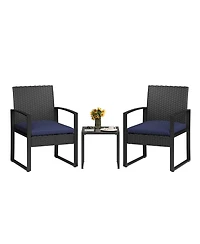homfan 3 Piece Patio Bistro Set – Outdoor Wicker Furniture with Tempered Glass Coffee Table – Pe Rattan Conversation Set for Patio, Garden, Balcony