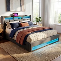 Streamdale Furniture Upholstered Platform Bed with Hydraulic Storage, Led and Charging Station