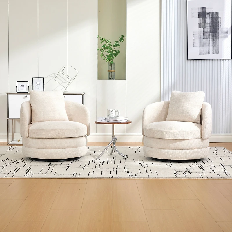 Streamdale Furniture Modern 360degree(s) Swivel Barrel Accent Chair with Pillow, Chenille