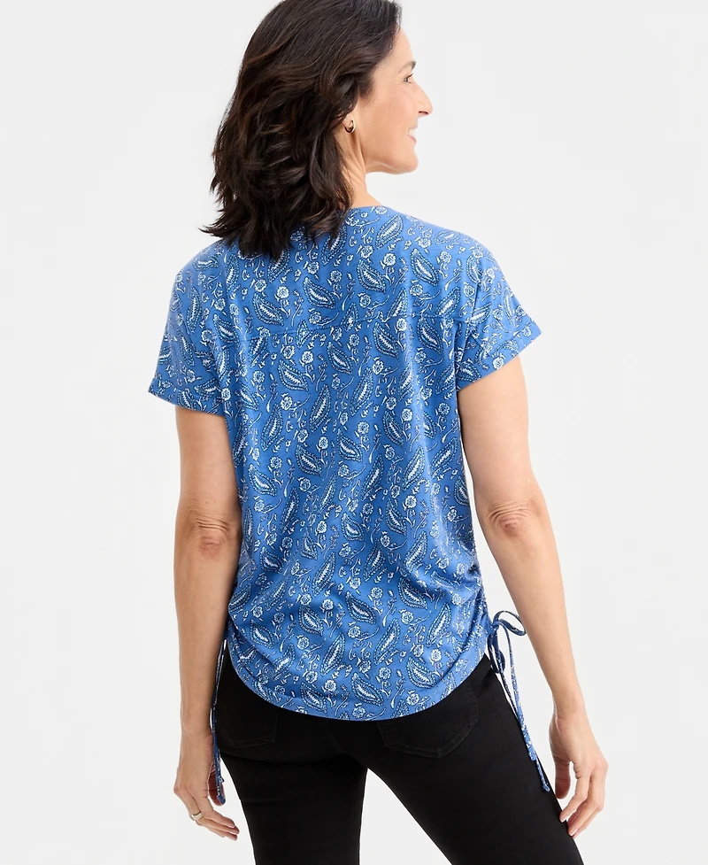 Style & Co Women's Printed Ruched Tie-Hem V-Neck Top, Macy's Exclusive
