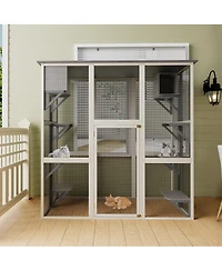 Streamdale Furniture Large Wooden Outdoor Catio with Asphalt Roof, 6 Platforms and 2 Napping Boxes