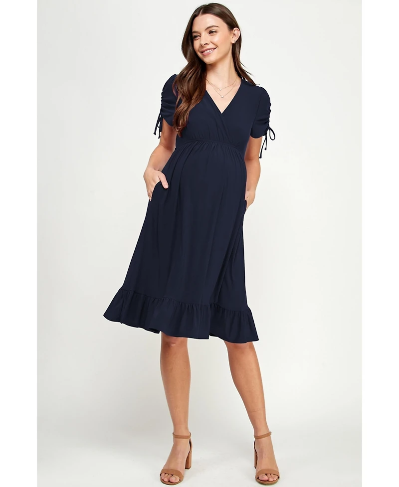 Hello Miz Maternity Faux Wrap Flowy Nursing Dress with Pockets