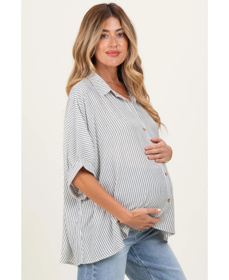 Pinkblush Maternity Black Striped Boxy Button Down Top