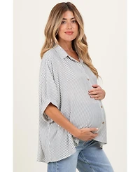 Pinkblush Maternity Black Striped Boxy Button Down Top