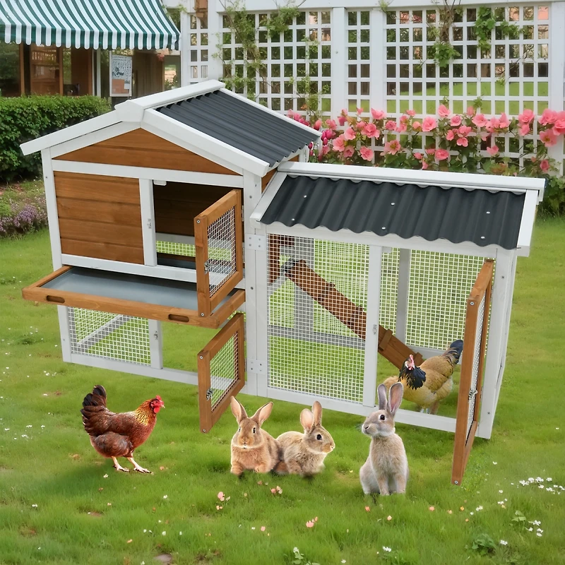 Streamdale Furniture Waterproof Wooden Bunny Hutch with Stairs and Cleaning Tray