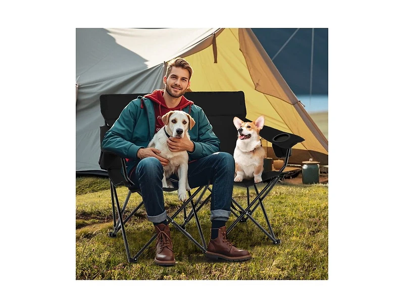 Boyel Living Double Camping Chair 2-Person Outdoor Folding Loveseat with Cup Holders