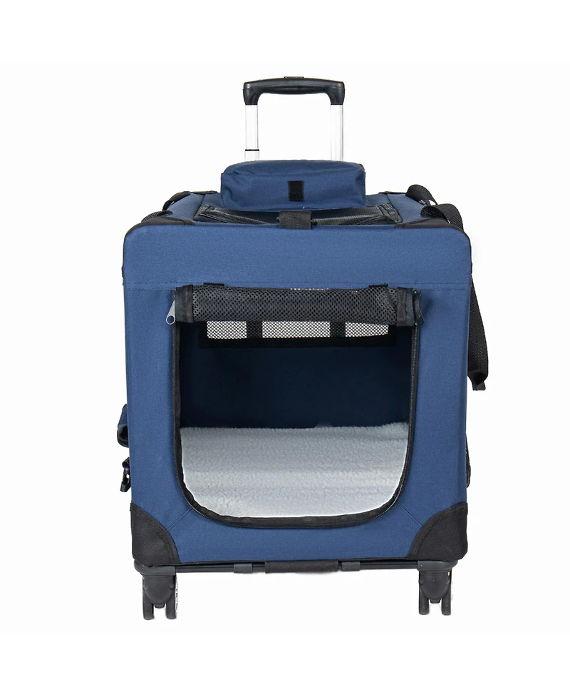 Streamdale Furniture 24'' Collapsible Rolling Dog Crate, Portable 3-Door Pet Kennel