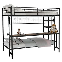 Streamdale Furniture Metal Bunk Bed with Desk and Led Lights