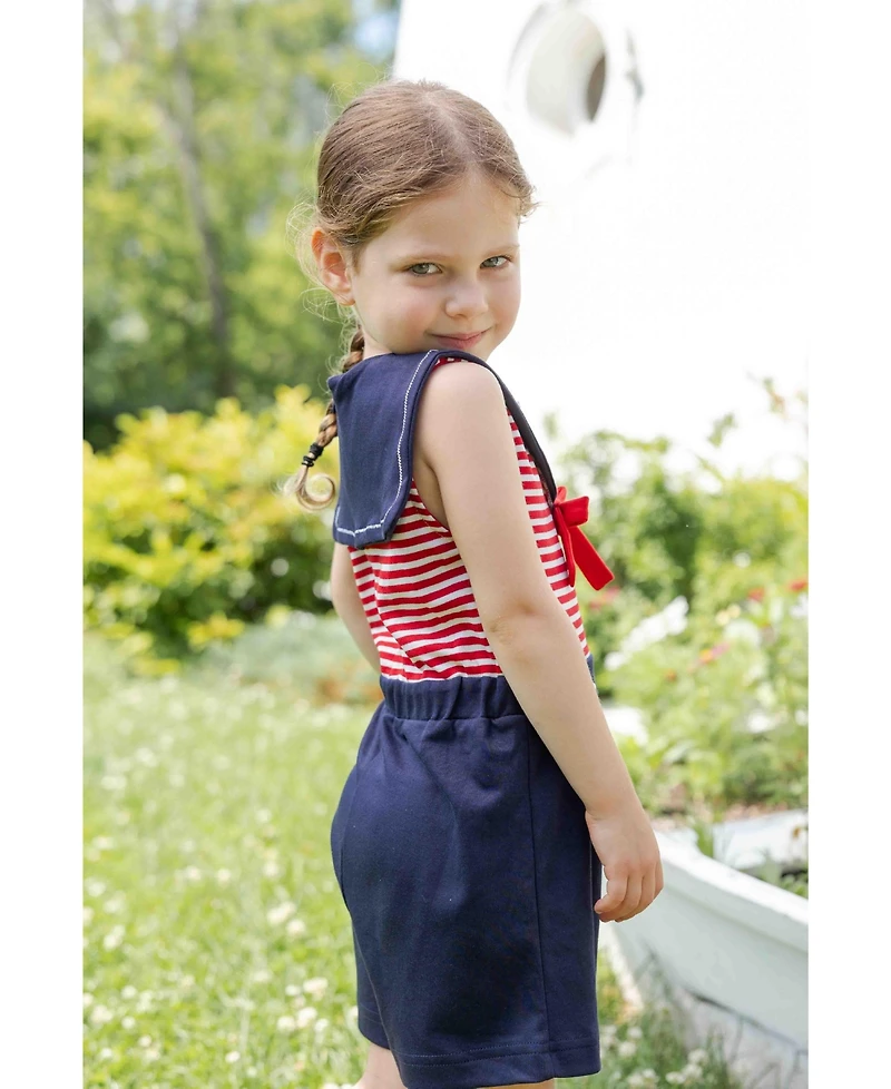 Florence Eiseman Little Girl Stripe Knit Shorts Romper With Sailor Collar