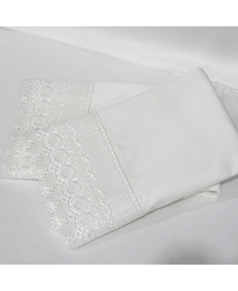 Embellished 4-Inch Lace Trim Pillowcases (Pair) Luxury 608 Thread Count - Usa