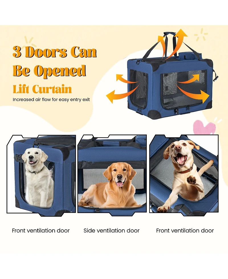 Streamdale Furniture 36'' Portable 3-Door Soft Dog Crate With Mesh Windows And Fleece Mat