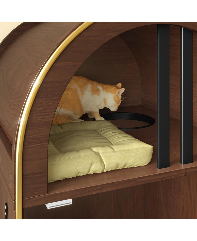 Streamdale Furniture 2-in-1 Two-Level Cat Litter Box Enclosure and Cozy Condo - Espresso