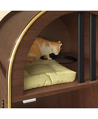 Streamdale Furniture 2-in-1 Two-Level Cat Litter Box Enclosure and Cozy Condo - Espresso