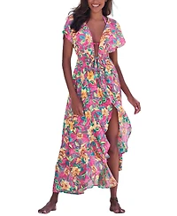Lascana Women's Floral Flounce Hem Cover up Beach Dress