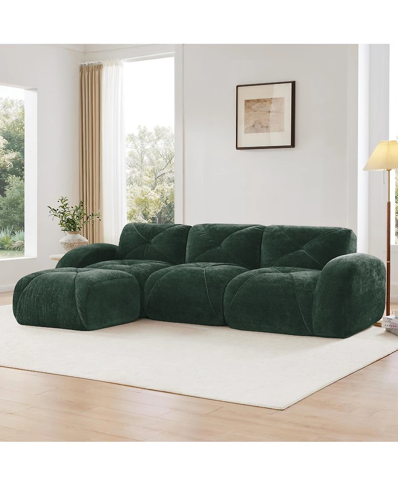 Streamdale Furniture L-shaped Velvet Sofa, Tufted, Ergonomic, No Assembly, Movable Ottoman