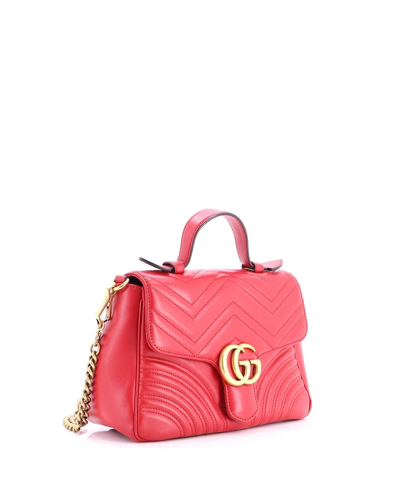 Pre-Owned Gucci Small Gg Marmont Top Handle Flap Bag Matelasse Leather
