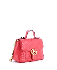Pre-Owned Gucci Small Gg Marmont Top Handle Flap Bag Matelasse Leather