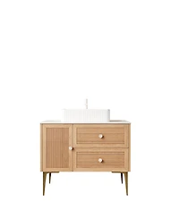 Sillysis Modern Bathroom Vanity with Rectangular Ceramic Sink, Oak Striped Texture, 2 Drawers and 1 Door