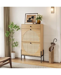 Streamdale Furniture Rattan 2-Door Shoe Cabinet with Drawer and Shelf
