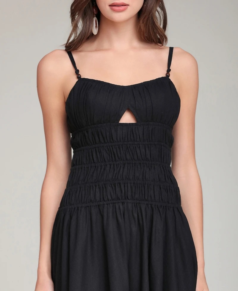 Avec Les Filles Women's Sweetheart Neck Shirred Handkerchief Hem Midi Dress