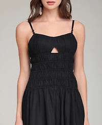 Avec Les Filles Women's Sweetheart Neck Shirred Handkerchief Hem Midi Dress